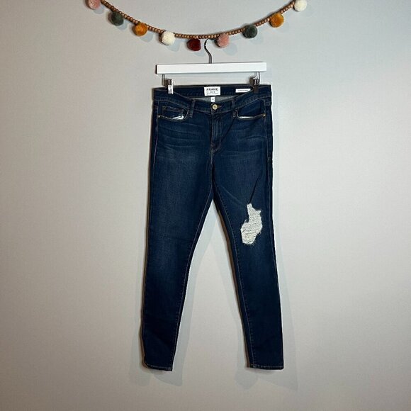 Frame Le Skinny de Jeanne in Stellar Distressed Wash Jeans - Picture 2 of 7